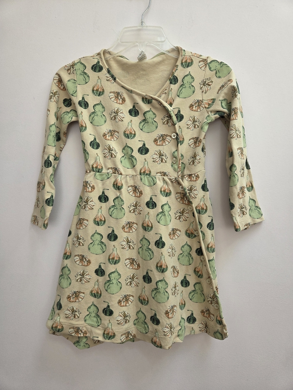 Kate Quinn Long Sleeve Button Wrap Dress With Pumpkins & Gourds, Size 8